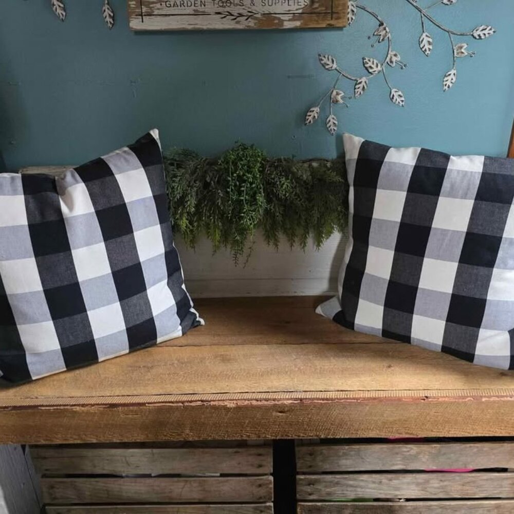 2 Black & White Buffalo Check Throw Pillow Set Farmhouse Decor